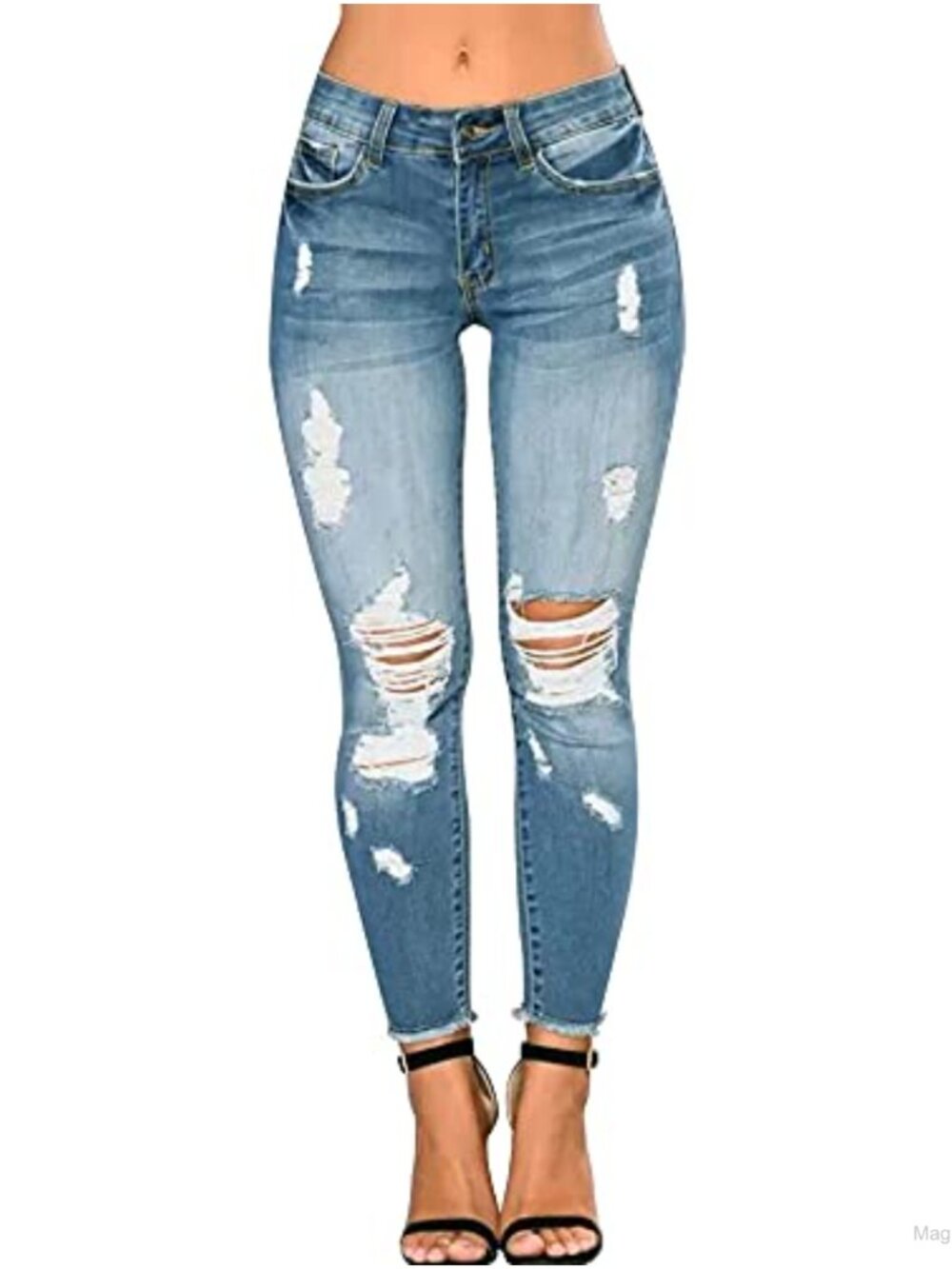 Women's Skinny Ripped Jeans Stretch Distressed Destroyed Denim Pants